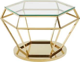 Premier Housewares Sturdy Large Gold Finish Diamond End Table, Prismatic Design Sitting Room Side Table, Distinctive Side Table