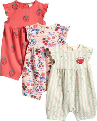 Next Pack of 3 Assorted Frill Rompers in Red at Nordstrom, Size 6-9M