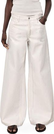 Mango Metallic Finish Wide Leg Jeans in Silver at Nordstrom, Size 10