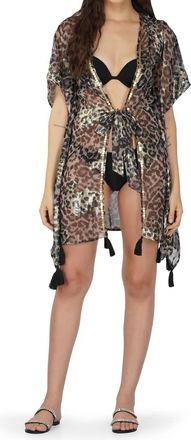 America & Beyond Black Panther Shiny Cover Up In Animal Print