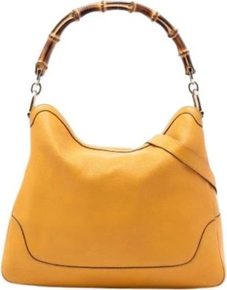 Gucci Pre-owned Shoulder Bags, female, Yellow, Size: ONE SIZE Pre-owned Vintage Bamboo Handle Satchel