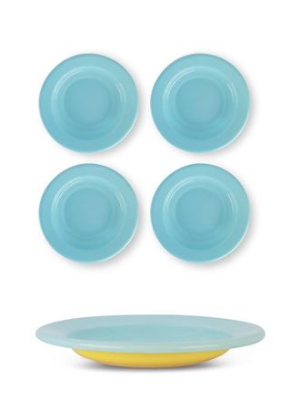 Elifle Two Tone Enamel Dinner Bowl - Set of 4 in Mustard & Light Blue at Nordstrom