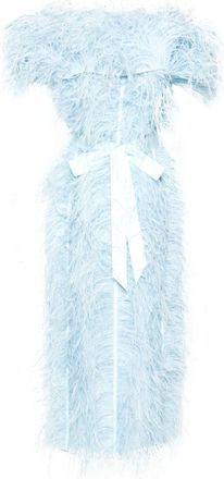 Huishan Zhang Angelina feather-trim midi dress - women - Silk/Silk/Ostrich Feather - 10 - Blue