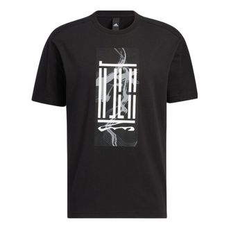 adidas WJ GFX LOGO Sports Round Neck Pullover Short Sleeve Black HI6858