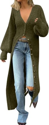 Generic Cardigans for Women UK Plus Size Maxi Long Cardigan Button Up Open Front Sweaters Elegant Plain Plunge Coatigans Warm Soft Casual Sweater for Autumn W