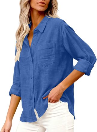 Generic Linen Shirt For Women Uk Dressy Casual Summer Tops Button Down Long Sleeve Tunic Blouses Shirts Elegant Smart Office Wear 2026 Trendy Fashion Cheesecl