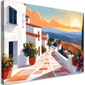 Feeby Cuadro En Lienzo, Italia Toscana Casas Calles Paisaje, 100x70