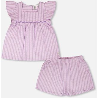 Deux par Deux Stripes Top and Short Set in Lavender Stripes at Nordstrom, Size 24M