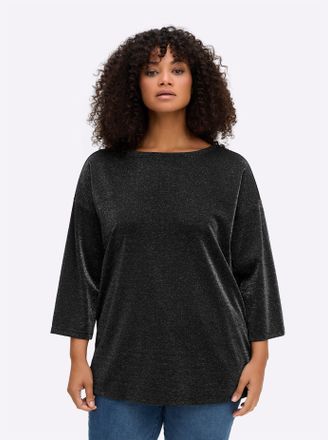 Sheego Sweatshirt SHEEGO, Damen, Gr. 40/42, schwarz, 43% Viskose, 41% Polyamid, 9% metallisierte Fasern, 7% Elasthan, unifarben, U-Boot-Ausschnitt, Sweatshir