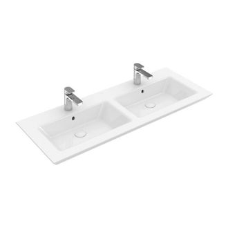 Villeroy & Boch Legato, Tapas Dobles, 1300 X 500 Mm, Rectangular, Para Dos Grifos De 3 Orificios, Orificios Centrales Perforados, Con Rebosadero, Porcel&aacute;nico Sanitari