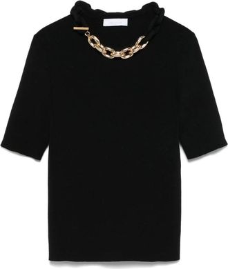 Paco Rabanne Tops, Dames, Zwart, S, Katoen, Chain Short Sleeve Knit Top