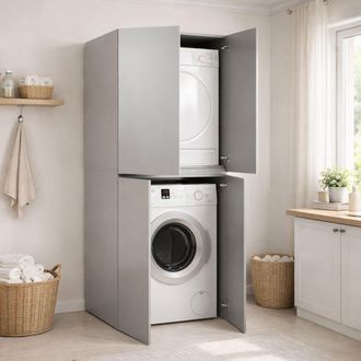 Dmora Armario Multiusos Grande Flagler, Un Estante, Apertura Abatible Made In Italy, Espacio Lavadora Y Secadora, 70x195h Cm Gris