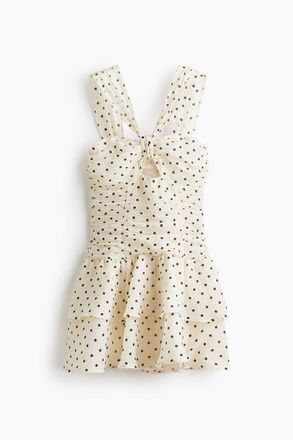 H&M Flared-skirt Ruched Dress in Light Beige/dotted at Nordstrom, Size Xx-Large