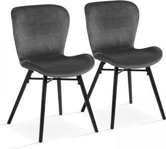 Oviala Lote de 2 sillas de terciopelo gris antracita