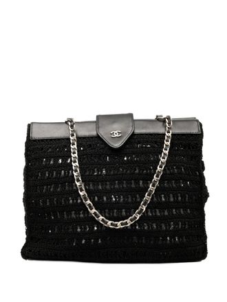 Chanel 1997-1999 CC gehaakte raffia shopper met ketting - Zwart