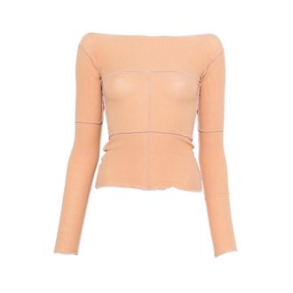 BASERANGE Long Sleeve Tops, female, Beige, Size: XS Fine Ribbed Long Sleeve Top