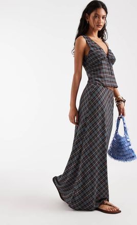 Kiss The Sky Kiss the Sky - Gonna sottoveste midi a vita bassa blu a quadri in coordinato