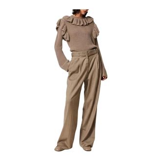Twinset Pantaloni a gamba larga in raso opaco - - Trousers - Donna - Beige - L