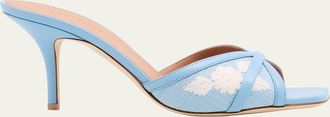 Malone Souliers Perla Raffia Leather Stiletto Slide Sandals