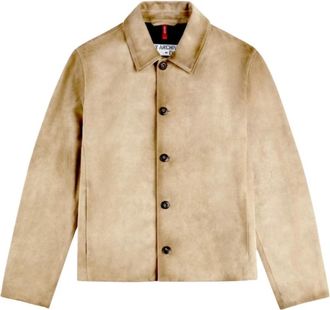 Fay Kalfsleren jas met knopen - Heren - Leren en Su&egrave;de Jassen - Beige - L - Leer - Jassen