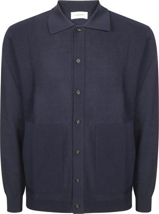Paolo Pecora Giubbotto in Maglia Double - Heren - Vesten - Blauw - S - Katoen - Truien & Vesten