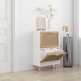 vidaXL Vidaxl - Zapatero Madera Contrachapada Blanco Rat&aacute;n Natural 52x25x80 Cm