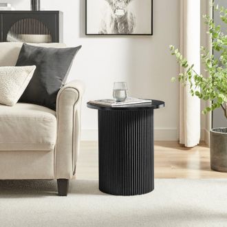 Furniturebox Penrose Round Wooden Pedestal Side Table in Black