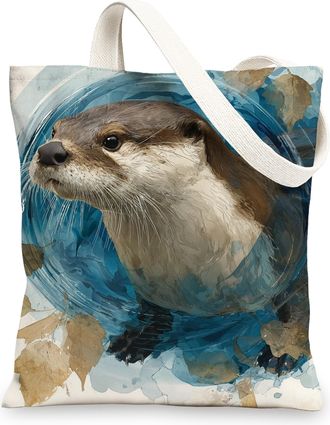 Generic Artistic Canvas Tote Bags, Otter Design Reusable Grocery Bags, Lightweight Washable Shoulder Strap Canvas Bags for Gym Outdoor Travel Beach Picnic 13x