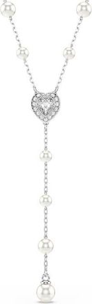 Swarovski x Ariana Grande Capsule Crystal Heart & Faux Pearl Station Y-Necklace in White Gold at Nordstrom