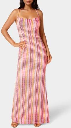 Bebe Knit Maxi Halter Dress in White Multi at Nordstrom Rack, Size X-Large