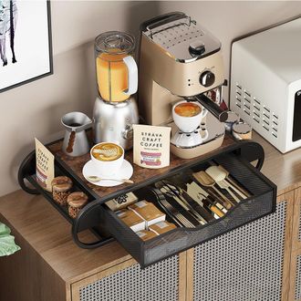 OEM Soporte Para C&aacute;psulas De Caf&eacute; Con Caj&oacute;n, 55 X 29 X 13 Cm, Con Estructura Met&aacute;lica Y Superficie De Madera, Caja De Almacenamiento Para 90 C&aacute;psulas De C