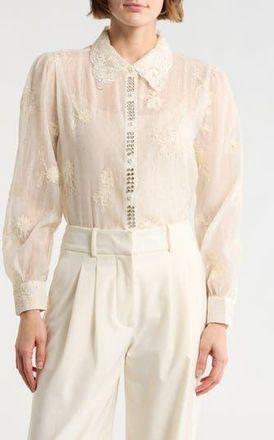 Forgotten Grace Embroidered Long Sleeve Top in Natural at Nordstrom Rack, Size X-Large
