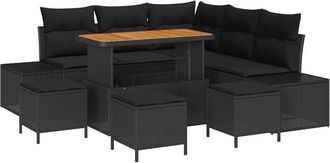 vidaXL Conjunto De Sof&aacute; De Jard&iacute;n 8 Pcs Negro Polirat&aacute;n Vidaxl