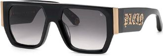 Philipp Plein Philipp Plein Sunglasses Square Full Rim, Shiny Black Frame And Grey Gradient Lens Spp094M0700