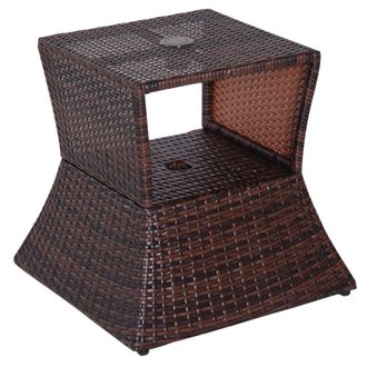 OUTSUNNY Rattan Wicker Tea Coffee Table w/ Umbrella Hole Storage Space Brown | TJ Hughes
