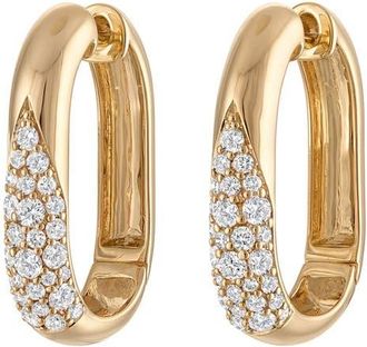 Eden Presley Glitter Elongated Huggie Hoop Earrings in Yellow Gold - Diamond at Nordstrom