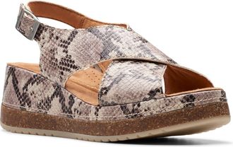 Clarks Womens Kassanda Step Wedge Sandal, Snake Print Leather, 6