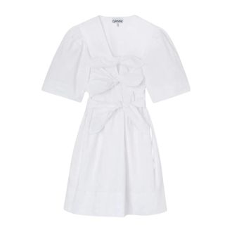 Ganni Short Dresses, female, White, Size: M Stretch Cotton Mini Tie Strap Dress