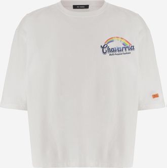 Willy Chavarria Mens Cotton T-Shirt With Rainbow Print White T-Shirts And Polos