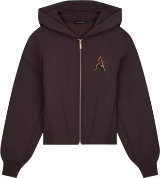 A|X Armani Exchange Cropped Zip-Through Hoodie - Dames - Vesten met rits - Bruin - S - Polyester - Hoodies & sweatvesten