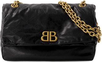 Balenciaga Womens Monaco Shoulder Bag Black Calfskin