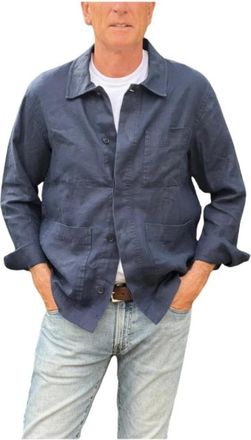 Nn.07 Olav 1454 Overshirt - Heren - Zomerjassen - Blauw - L - Linnen - Jassen