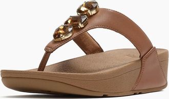 FitFlop Womens Fitflop Lulu Ultra-Jewel Toe-Post Polyurethane Womens Deep Tan Sandals - Brown - Size: 5