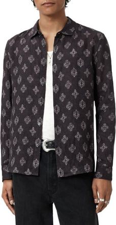 John Varvatos Ross Long Sleeve Linen Button-Up Shirt in Plum at Nordstrom, Size Xx-Large