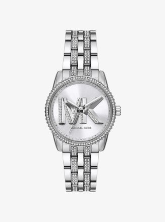 Michael Kors Mini Bryant Pav&eacute; Logo Silver-Tone Watch