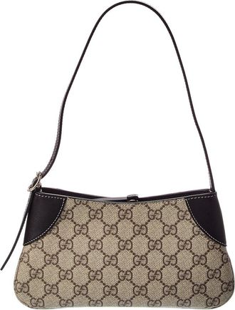 Gucci Gg Emblem Small Coated Fabric & Leather Shoulder Bag