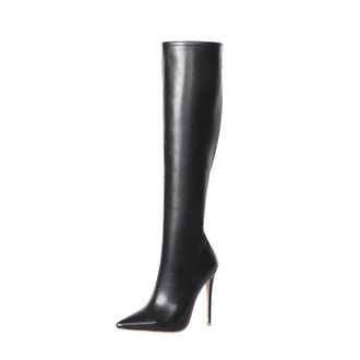 Generic Women Pointed Toe Knee High Boots Stiletto Heel Back Zipper Pu Leather Winter Boot