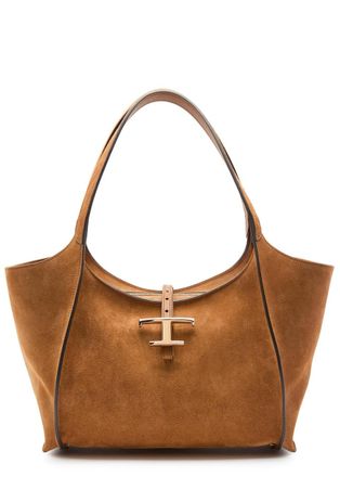Tod's T-plaque Suede Tote - Tan - One Size