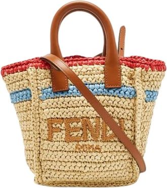 Fendi Pre-owned Tote Bags, female, Multicolor, Size: ONE SIZE Pre-owned Raffia Tote Bag