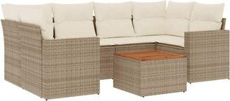 vidaXL Vidaxl - Set Sof&aacute;s De Jard&iacute;n 7 Piezas Y Cojines Rat&aacute;n Sint&eacute;tico Beige